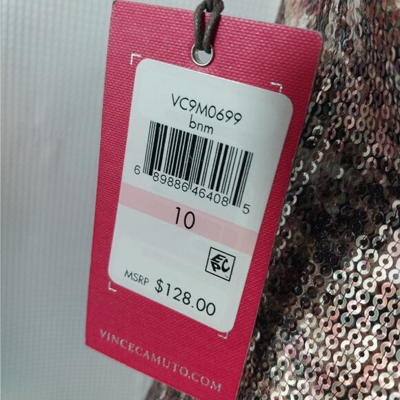 NWT@$128! VINCE CAMUTO! GOLD & AMBER BROWN MOTTLED SEQUINNED SHEATH DRESS! SZ 10 - Picture 7 of 10